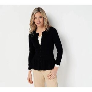 Jason Wu Women's Pointelle Stitch Peplum‎ Cardigan Sweater Designer Black XS
